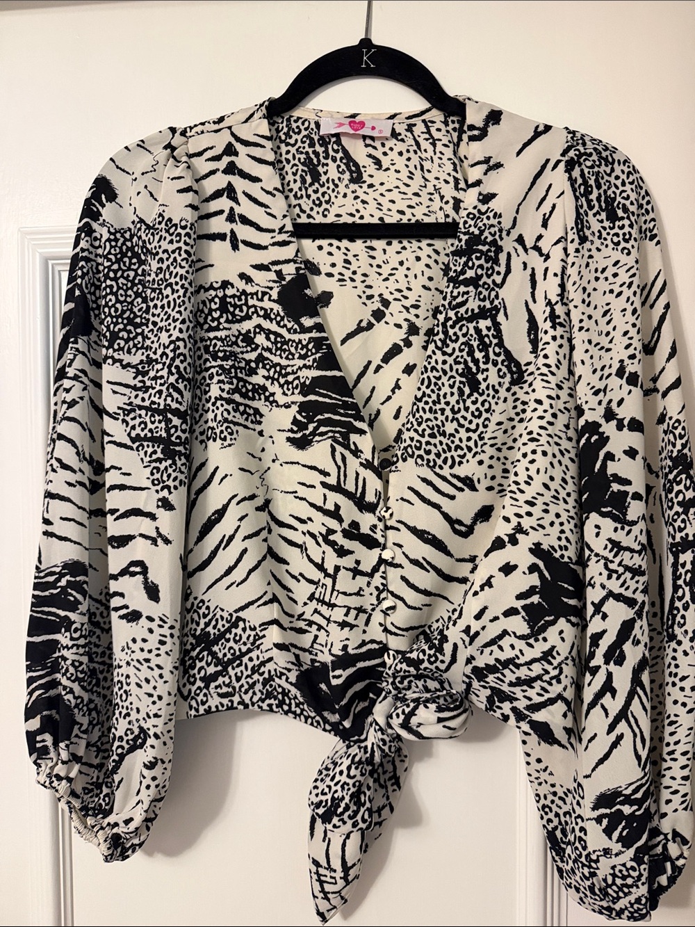 Buddy Love Black & White Animal Print Tie-Front Blouse